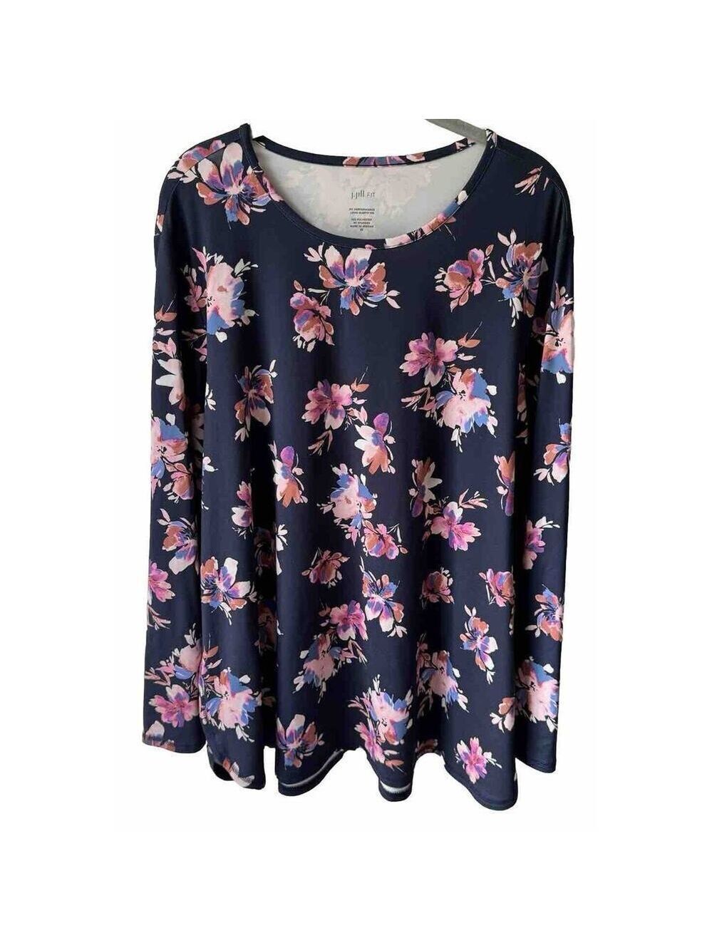 J. Jill Fit Performance Tee Tunic Top Sz 2X Black Floral Long Sleeve Super Soft